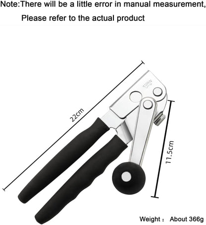 Manual Can Opener with Magnet, Heavy Duty Hand Can and Bottle Opener with Stainless Steel Blade and Rubber Grip, Smooth Cutting Hand Can Openers for Senior, Magnetic Lid Remover Kitchen Tool (Black)