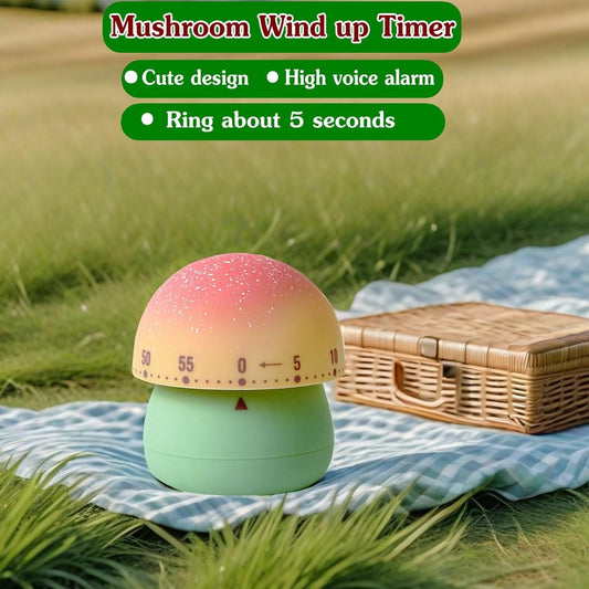 Mechanical Kitchen Timer, Cute Mushroom Timers for Kids, Wind Up 60 Minutes Manual Countdown Timer for Classroom, Home, Study and Cooking (Green Base)