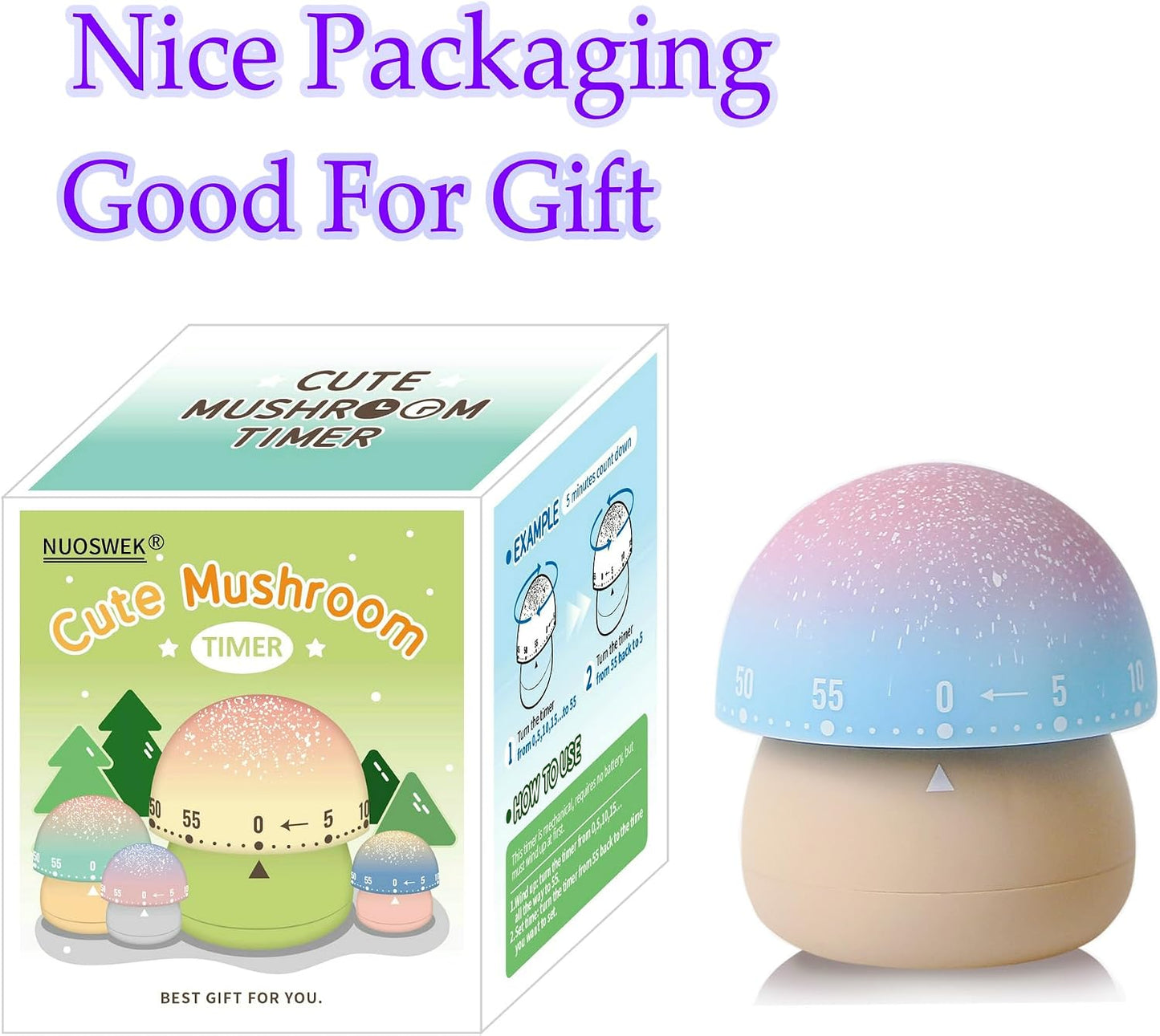 Mechanical Kitchen Timer, Cute Mushroom Timers for Kids, Wind Up 60 Minutes Manual Countdown Timer for Classroom, Home, Study and Cooking (Green Base)