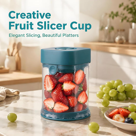 Grape Cutter for Toddlers & Baby, Blue | Fruit Slicer Cup, 304 Stainless Steel Blades, Quarters Grapes Strawberries Cherry Tomatoes into 4 Pieces, Non-Slip