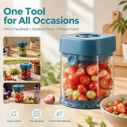 Grape Cutter for Toddlers & Baby, Blue | Fruit Slicer Cup, 304 Stainless Steel Blades, Quarters Grapes Strawberries Cherry Tomatoes into 4 Pieces, Non-Slip