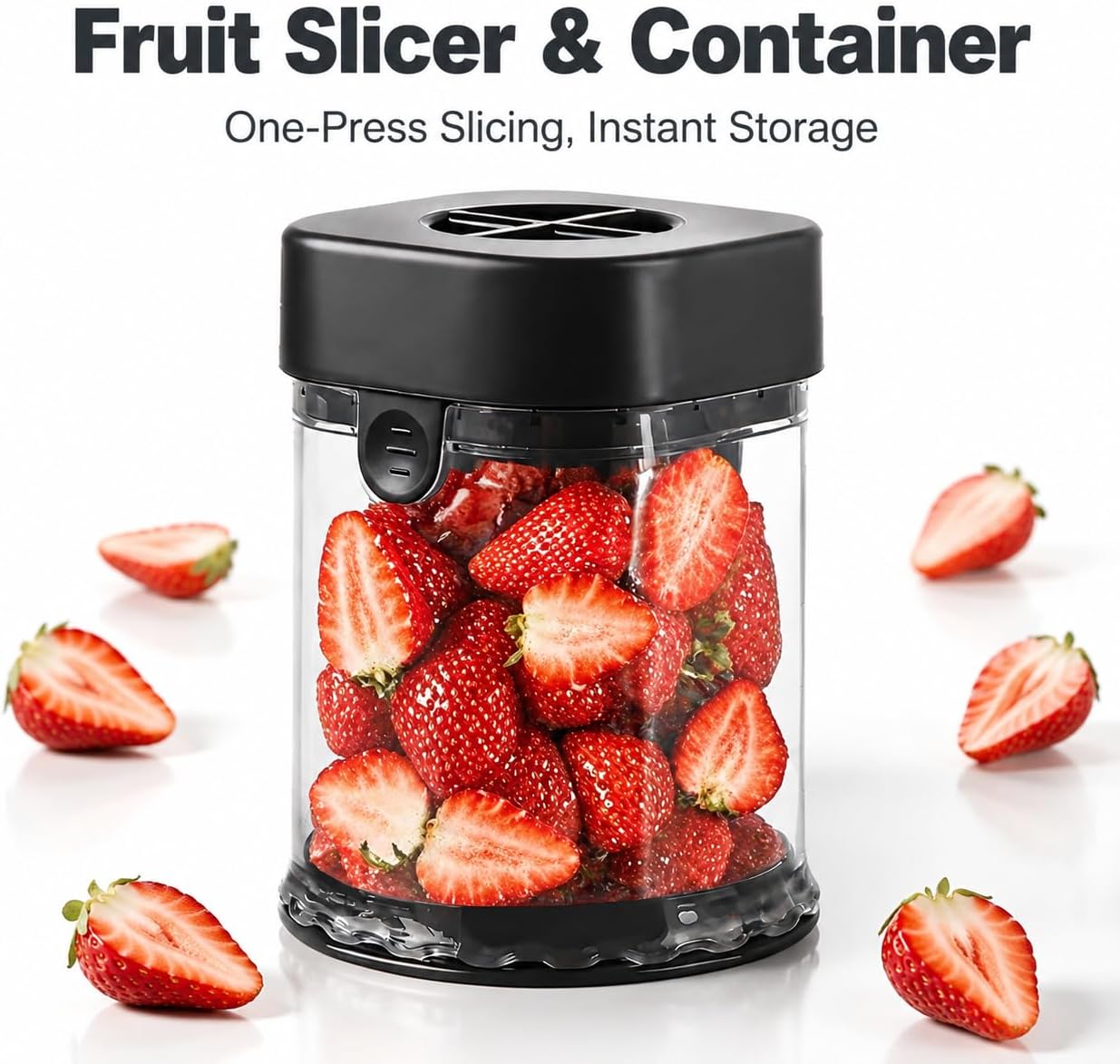 Grape Cutter for Toddlers & Baby, Blue | Fruit Slicer Cup, 304 Stainless Steel Blades, Quarters Grapes Strawberries Cherry Tomatoes into 4 Pieces, Non-Slip