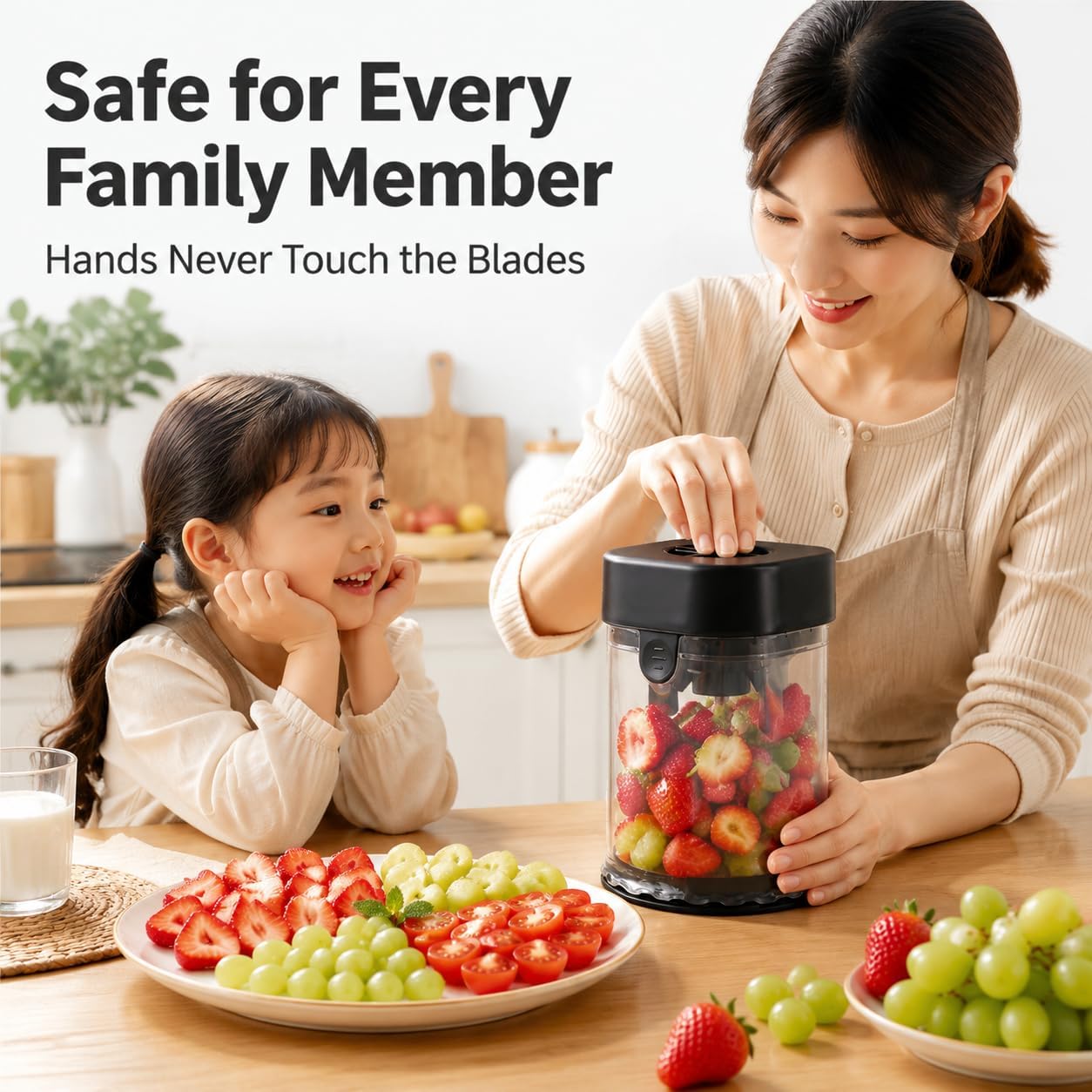 Grape Cutter for Toddlers & Baby, Blue | Fruit Slicer Cup, 304 Stainless Steel Blades, Quarters Grapes Strawberries Cherry Tomatoes into 4 Pieces, Non-Slip