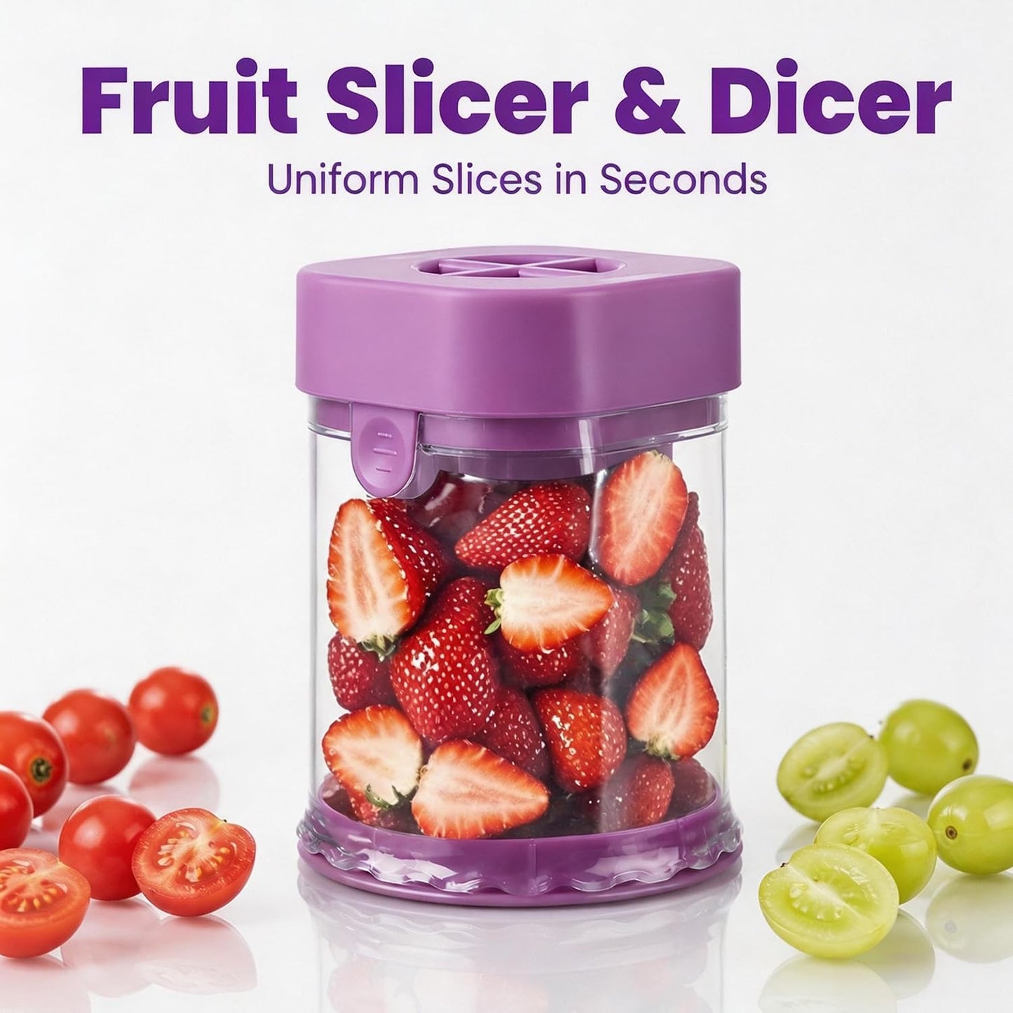 Grape Cutter for Toddlers & Baby, Blue | Fruit Slicer Cup, 304 Stainless Steel Blades, Quarters Grapes Strawberries Cherry Tomatoes into 4 Pieces, Non-Slip