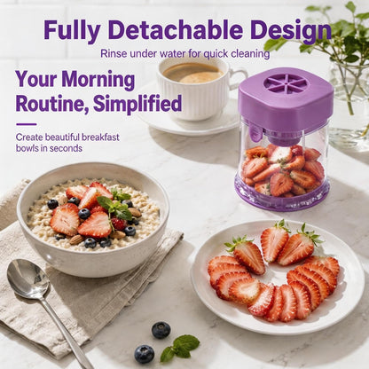 Grape Cutter for Toddlers & Baby, Blue | Fruit Slicer Cup, 304 Stainless Steel Blades, Quarters Grapes Strawberries Cherry Tomatoes into 4 Pieces, Non-Slip