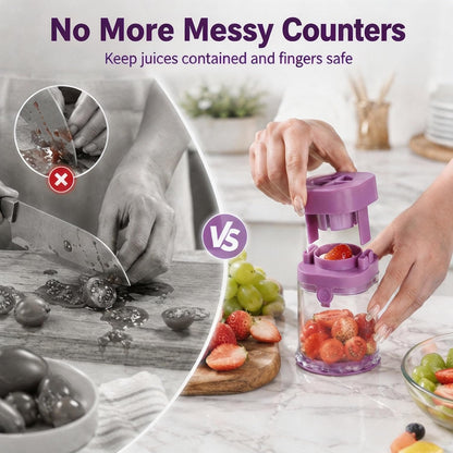 Grape Cutter for Toddlers & Baby, Blue | Fruit Slicer Cup, 304 Stainless Steel Blades, Quarters Grapes Strawberries Cherry Tomatoes into 4 Pieces, Non-Slip