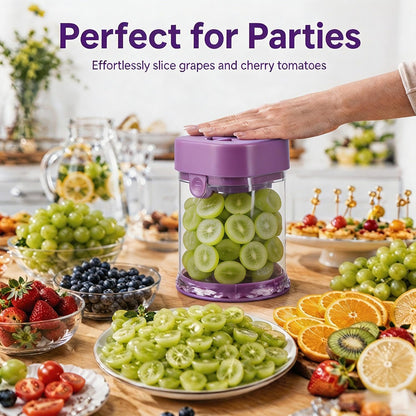 Grape Cutter for Toddlers & Baby, Blue | Fruit Slicer Cup, 304 Stainless Steel Blades, Quarters Grapes Strawberries Cherry Tomatoes into 4 Pieces, Non-Slip
