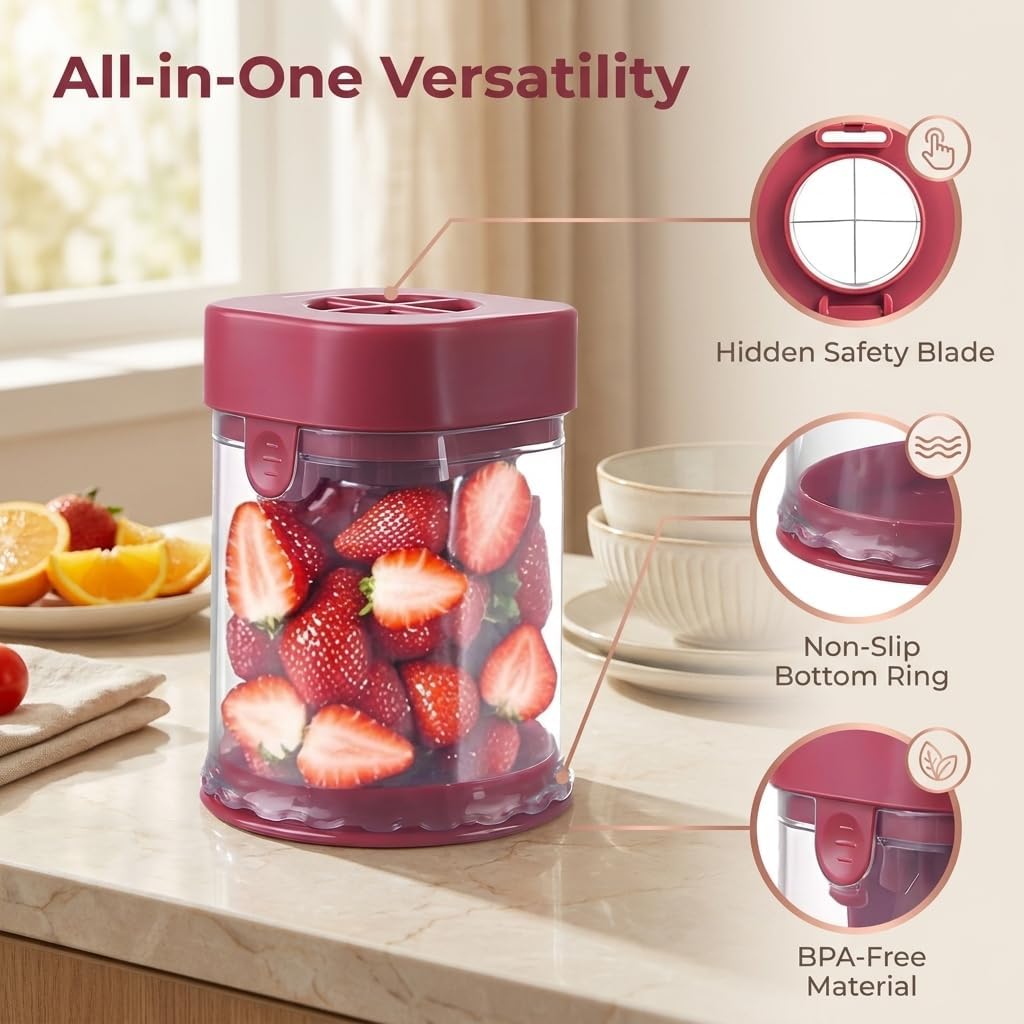 Grape Cutter for Toddlers & Baby, Blue | Fruit Slicer Cup, 304 Stainless Steel Blades, Quarters Grapes Strawberries Cherry Tomatoes into 4 Pieces, Non-Slip