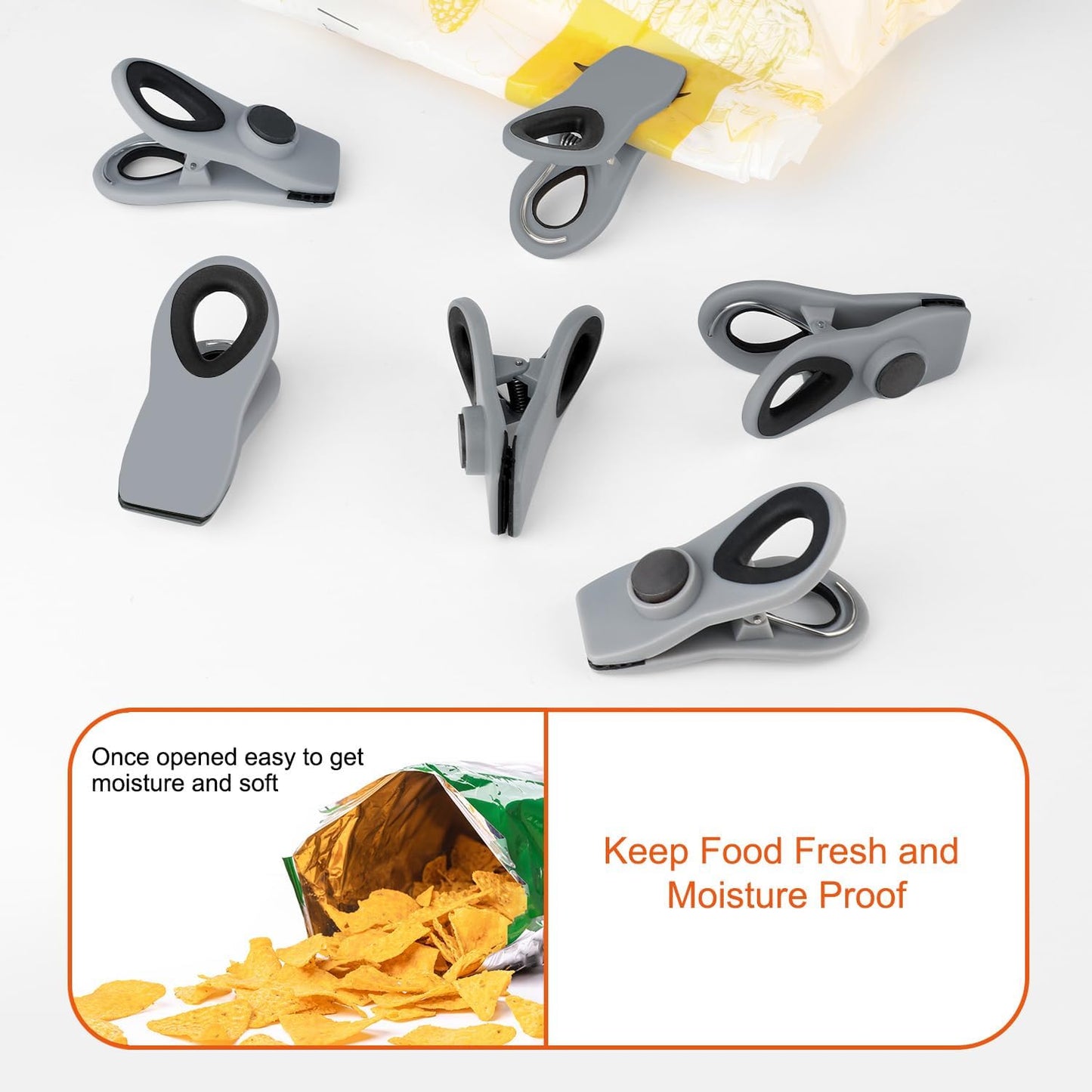 Chip Clips, Magnetic Bag Clips with Air Tight Seal for Food Storage, 12 Pieces, Neutral Color