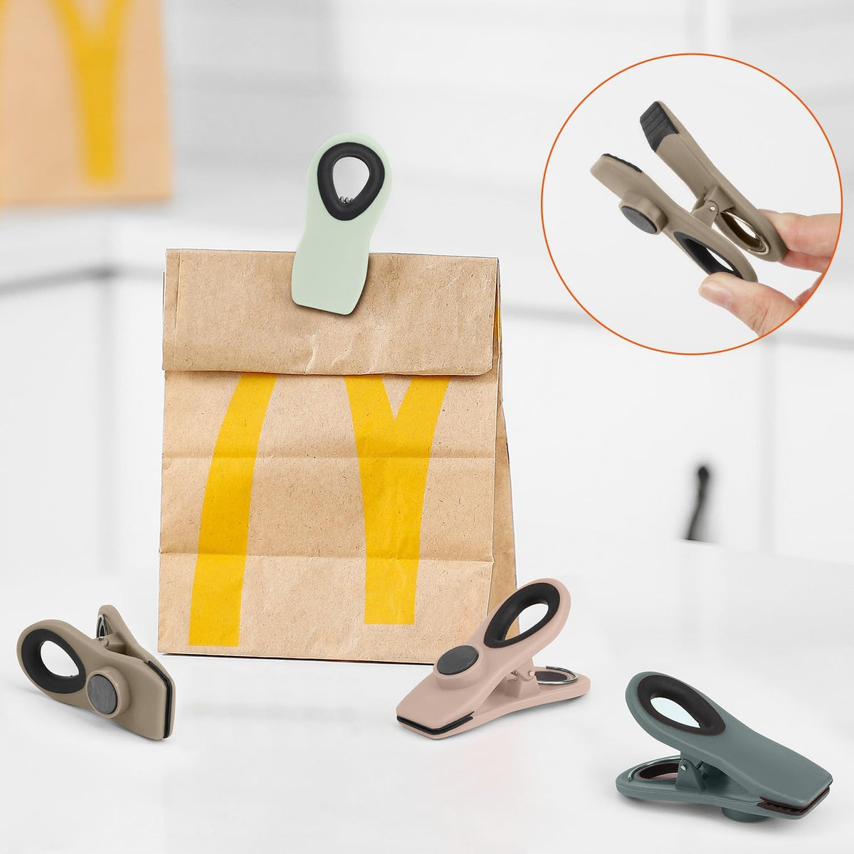 Chip Clips, Magnetic Bag Clips with Air Tight Seal for Food Storage, 12 Pieces, Neutral Color