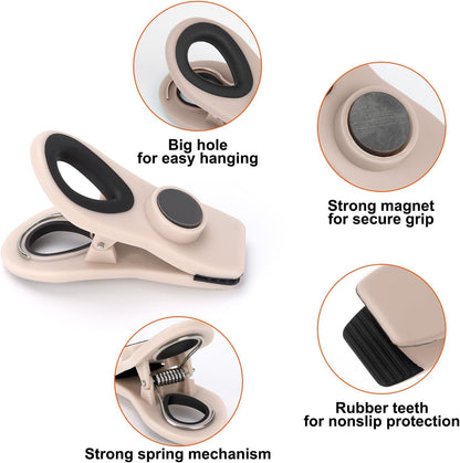 Chip Clips, Magnetic Bag Clips with Air Tight Seal for Food Storage, 12 Pieces, Neutral Color