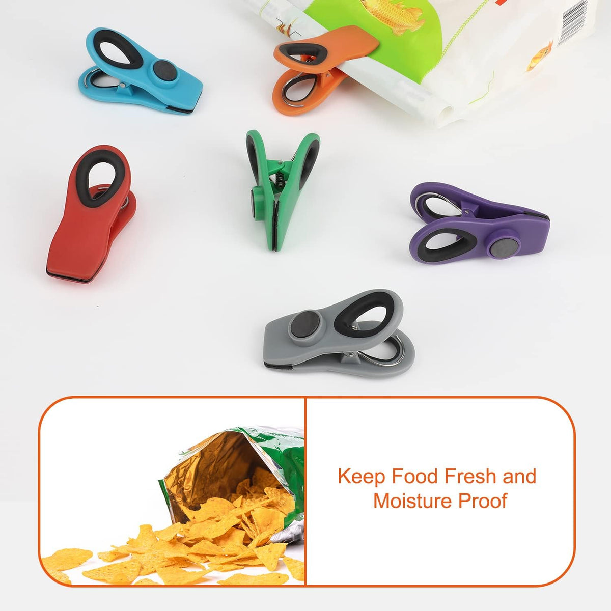 Chip Clips, Magnetic Bag Clips with Air Tight Seal for Food Storage, 12 Pieces, Neutral Color