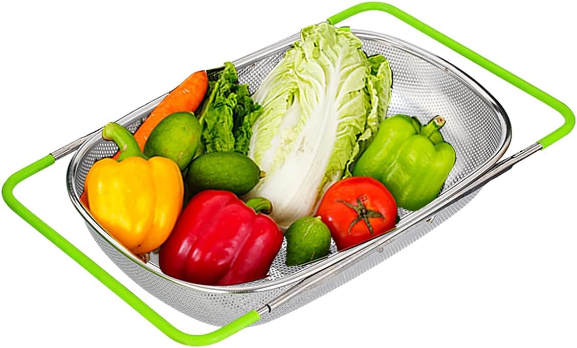 TENTA Premium Quality Over The Sink Stainless Steel Oval Small Colander with Fine Mesh 2.5 Quart Strainer Basket & Expandable Rubber Grip Handles-Strain,Drain,Rinse Fruits,Vegetables