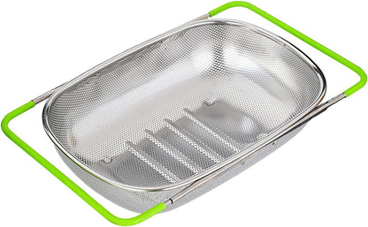 TENTA Premium Quality Over The Sink Stainless Steel Oval Small Colander with Fine Mesh 2.5 Quart Strainer Basket & Expandable Rubber Grip Handles-Strain,Drain,Rinse Fruits,Vegetables