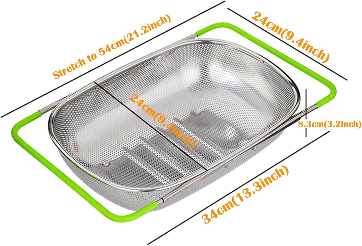TENTA Premium Quality Over The Sink Stainless Steel Oval Small Colander with Fine Mesh 2.5 Quart Strainer Basket & Expandable Rubber Grip Handles-Strain,Drain,Rinse Fruits,Vegetables
