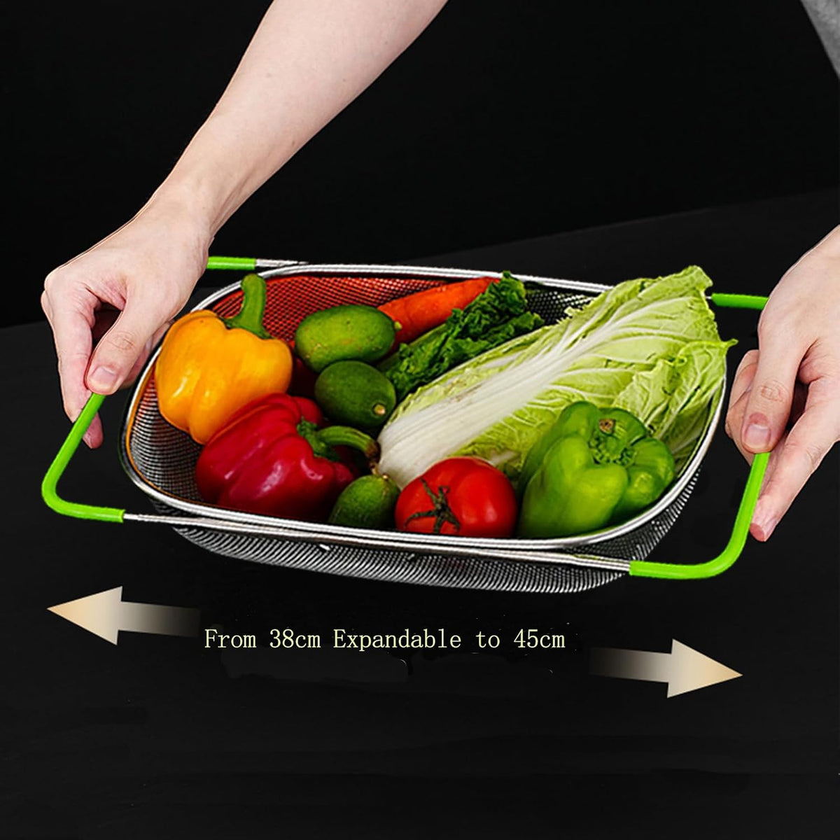 TENTA Premium Quality Over The Sink Stainless Steel Oval Small Colander with Fine Mesh 2.5 Quart Strainer Basket & Expandable Rubber Grip Handles-Strain,Drain,Rinse Fruits,Vegetables