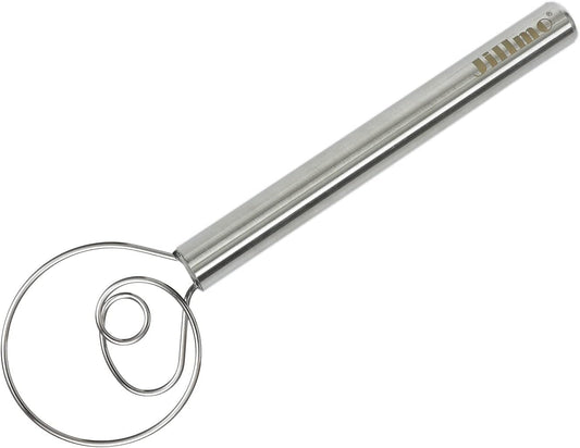 Danish Dough Whisk, 12 Inch Stainless Steel Bread Whisk | Sourdough Whisk for Mixing Dough with Less Effort and Easy Cleaning