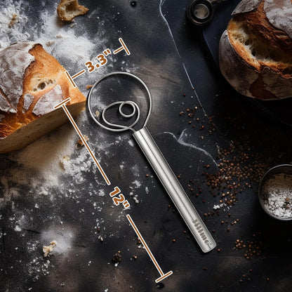 Danish Dough Whisk, 12 Inch Stainless Steel Bread Whisk | Sourdough Whisk for Mixing Dough with Less Effort and Easy Cleaning