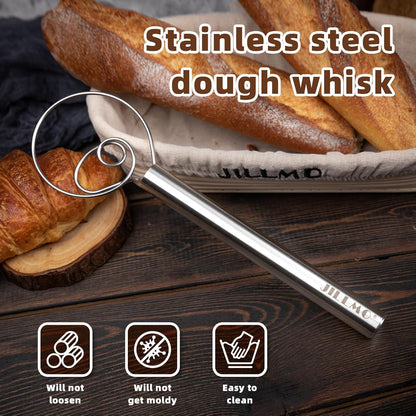 Danish Dough Whisk, 12 Inch Stainless Steel Bread Whisk | Sourdough Whisk for Mixing Dough with Less Effort and Easy Cleaning