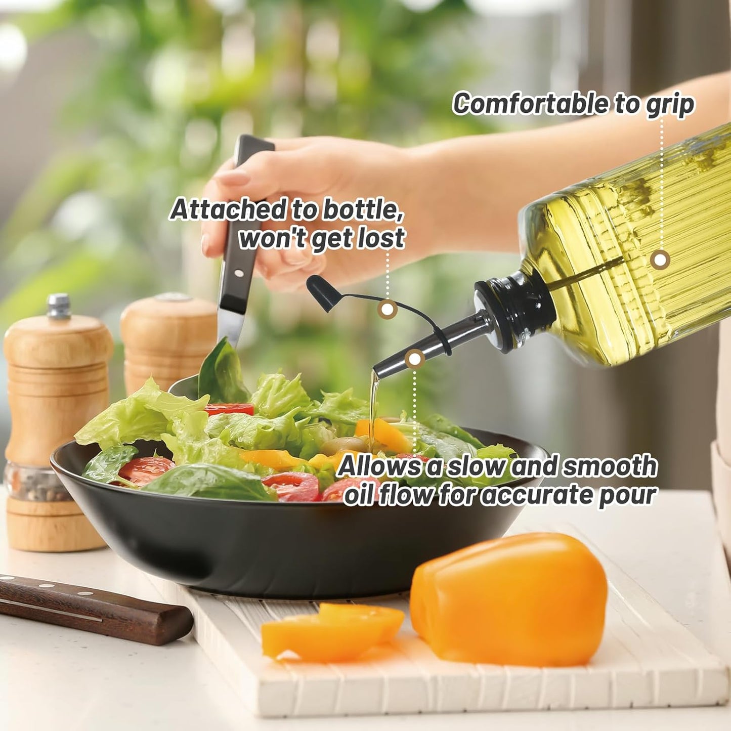 1-Pack Glass Olive Oil Dispenser 500ML/17OZ, Rectangular Vinegar Bottle with Stainless Steel Pourer, Brush, Funnel, Label (Ribbed)