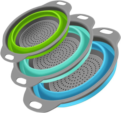 3-Packs Strainers for Kitchen Colander with Handles 3 Size Collapsible Colander for Washing Draining Veggies Fruit Pasta