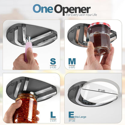 Mount-on Cabinet Jar Opener for Weak Hands,Seniors with Arthritis,Double U Shaped Grooves Grip Bottle Opener for Any Size Lid,304 Stainless Steel One-Handed Can Opener Tool for Home Assistance,White