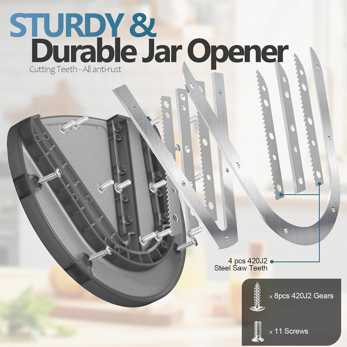Mount-on Cabinet Jar Opener for Weak Hands,Seniors with Arthritis,Double U Shaped Grooves Grip Bottle Opener for Any Size Lid,304 Stainless Steel One-Handed Can Opener Tool for Home Assistance,White