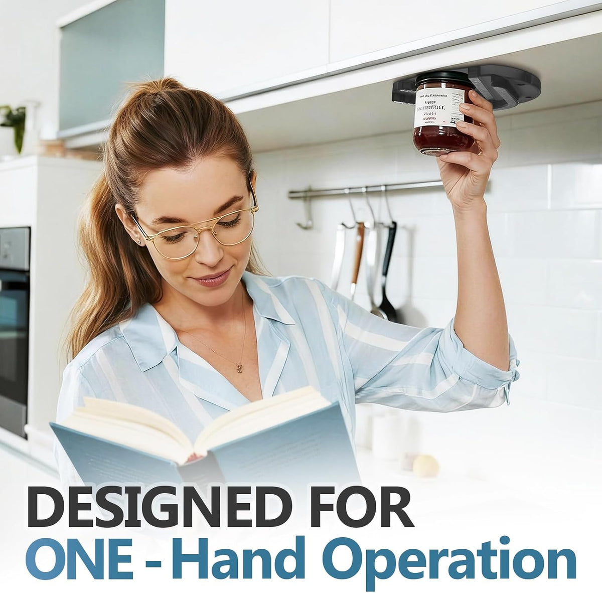 Mount-on Cabinet Jar Opener for Weak Hands,Seniors with Arthritis,Double U Shaped Grooves Grip Bottle Opener for Any Size Lid,304 Stainless Steel One-Handed Can Opener Tool for Home Assistance,White