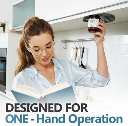 Mount-on Cabinet Jar Opener for Weak Hands,Seniors with Arthritis,Double U Shaped Grooves Grip Bottle Opener for Any Size Lid,304 Stainless Steel One-Handed Can Opener Tool for Home Assistance,White