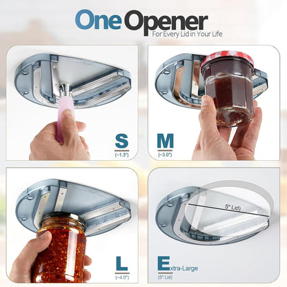 Mount-on Cabinet Jar Opener for Weak Hands,Seniors with Arthritis,Double U Shaped Grooves Grip Bottle Opener for Any Size Lid,304 Stainless Steel One-Handed Can Opener Tool for Home Assistance,White