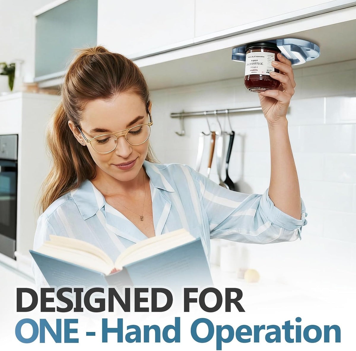 Mount-on Cabinet Jar Opener for Weak Hands,Seniors with Arthritis,Double U Shaped Grooves Grip Bottle Opener for Any Size Lid,304 Stainless Steel One-Handed Can Opener Tool for Home Assistance,White