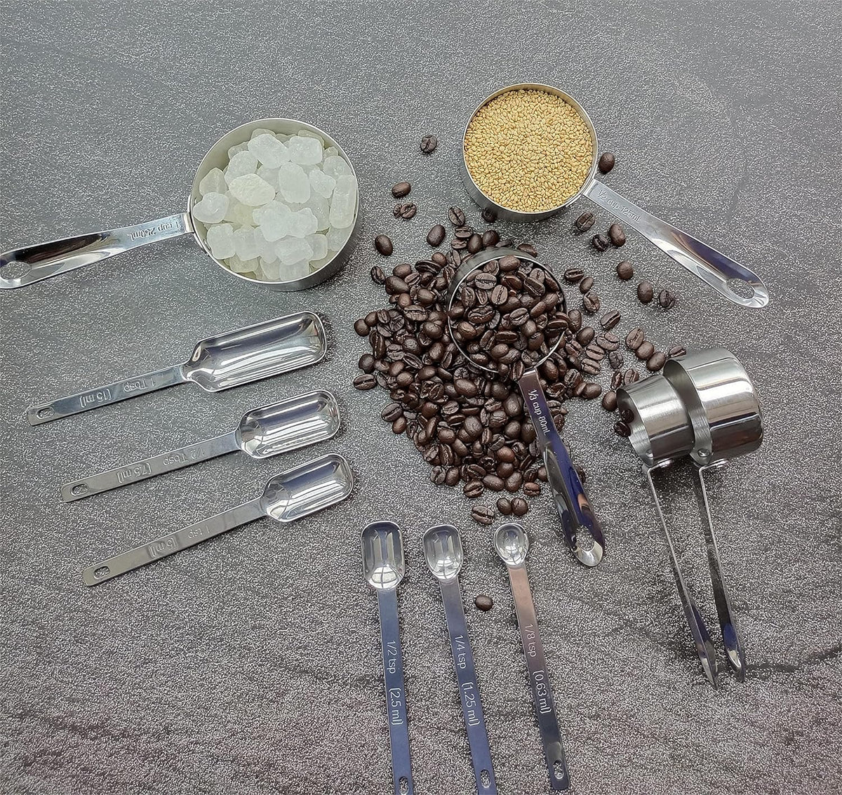 Measuring Cups and Spoons Set, 18/8 Stainless Steel Measuring Cups and Spoons Set for Kitchen & Baking, 5 MeasurE Cups &6 Long MeasurE Spoons&Leveler, Metric Measure Tools for Dry & Liquid