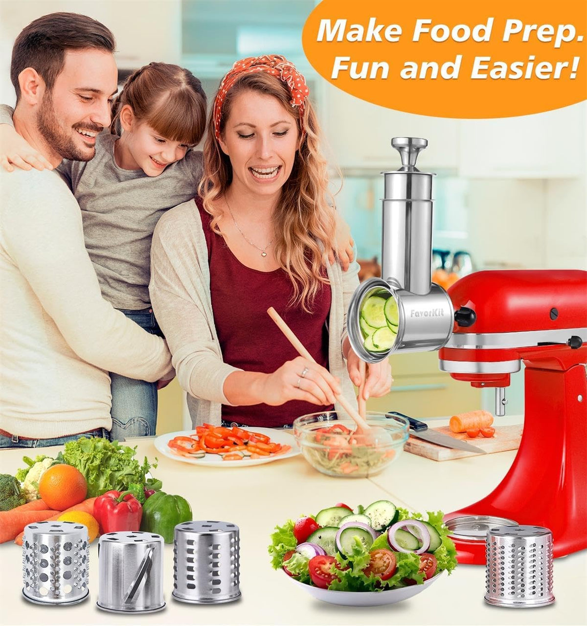 FavroKit Fresh Prep. Cheese Grater Attachment for KitchenAid Stand Mixers