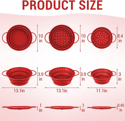 3 Pack Collapsible Colander with Strainer Bowl Set,Red