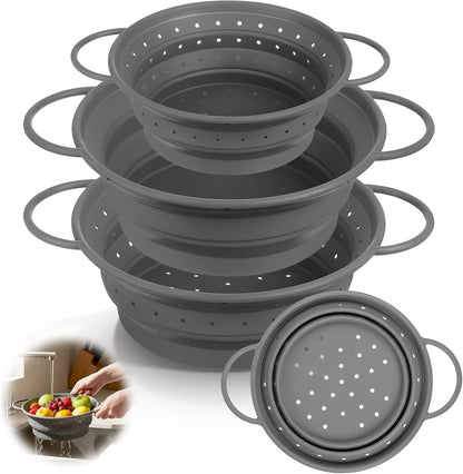 3 Pack Collapsible Colander with Strainer Bowl Set,Red