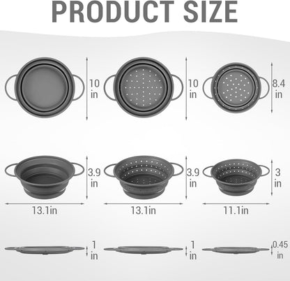 3 Pack Collapsible Colander with Strainer Bowl Set,Red