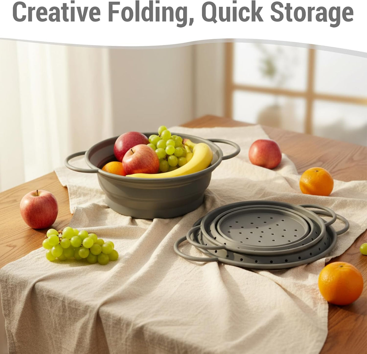 3 Pack Collapsible Colander with Strainer Bowl Set,Red