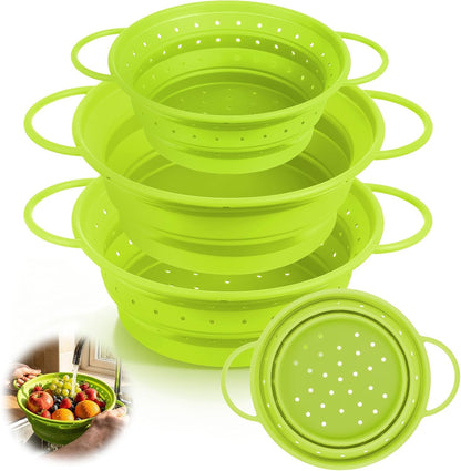 3 Pack Collapsible Colander with Strainer Bowl Set,Red