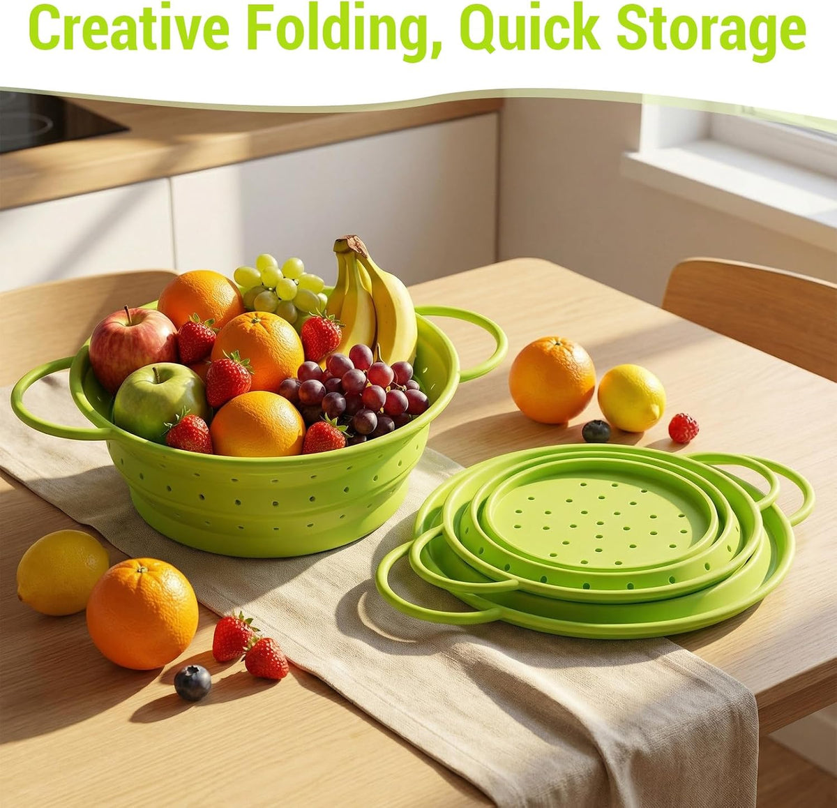 3 Pack Collapsible Colander with Strainer Bowl Set,Red