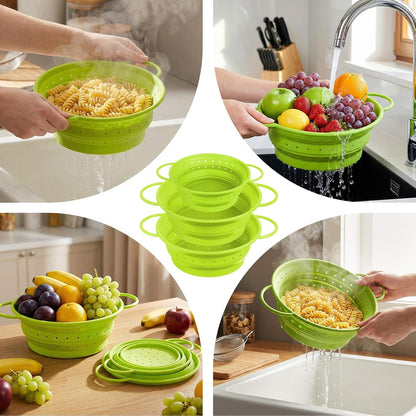 3 Pack Collapsible Colander with Strainer Bowl Set,Red