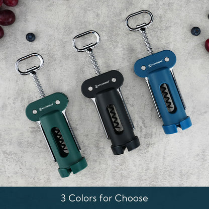 3 in 1 Wing Corkscrew Wine Bottle Opener with Foil Cutter, Built-in Beer Bottle Opener, Multifunctional Wine Opener with Non-Stick Sharp Screw, Easy to Use, Manual Wine Corkscrew, Blue