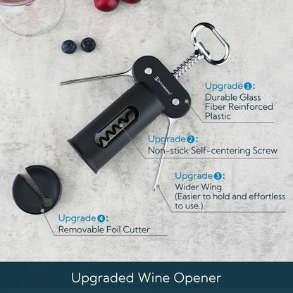 3 in 1 Wing Corkscrew Wine Bottle Opener with Foil Cutter, Built-in Beer Bottle Opener, Multifunctional Wine Opener with Non-Stick Sharp Screw, Easy to Use, Manual Wine Corkscrew, Blue