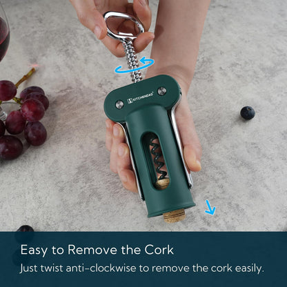 3 in 1 Wing Corkscrew Wine Bottle Opener with Foil Cutter, Built-in Beer Bottle Opener, Multifunctional Wine Opener with Non-Stick Sharp Screw, Easy to Use, Manual Wine Corkscrew, Blue