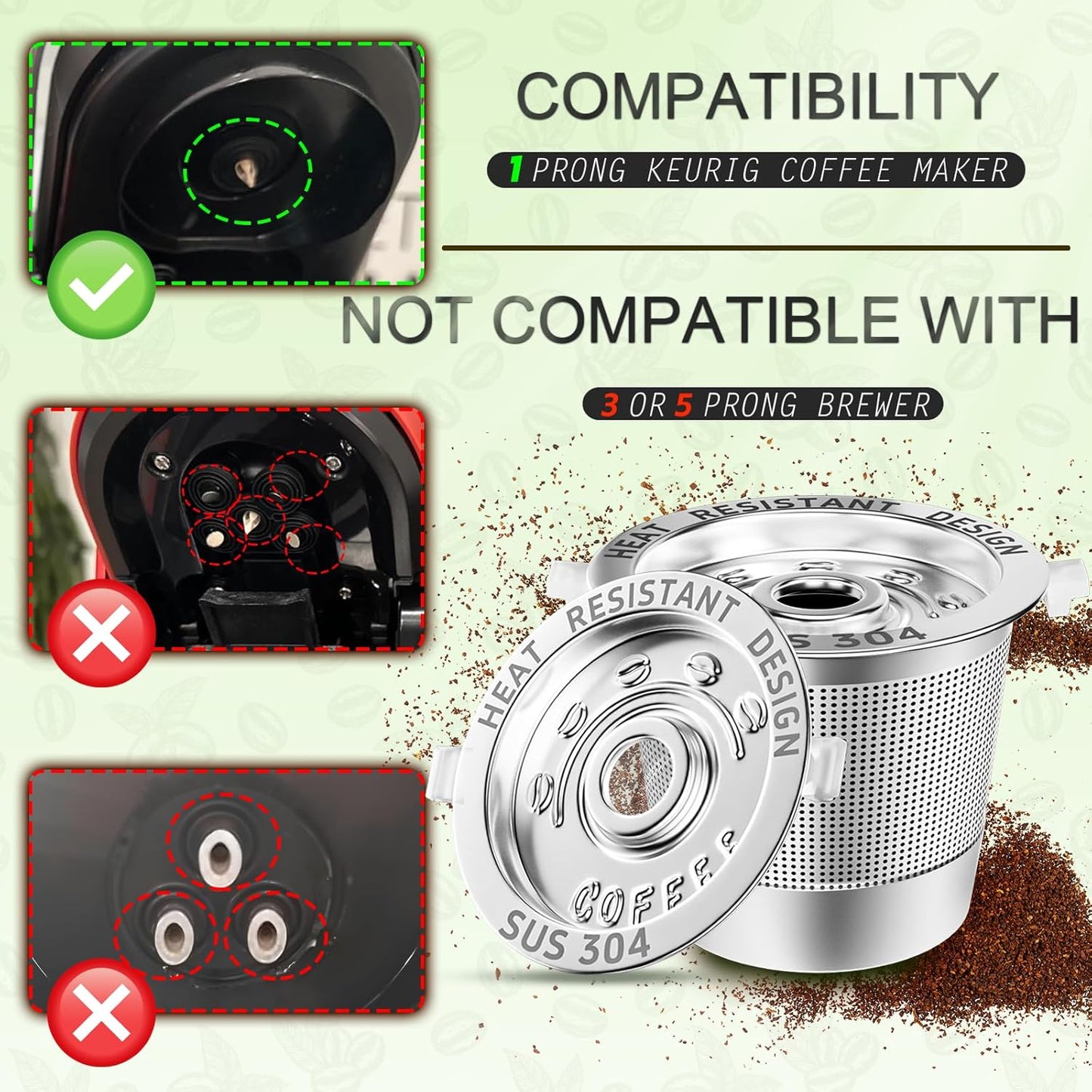2 Pack Reusable K Cup for Keurig 1.0, Stainless Steel Reusable K Cups for Keurig 1 Prong Coffee Maker K Cup Reusable Coffee Pods with Heat Resistant Handles and Scoop, NO BPA