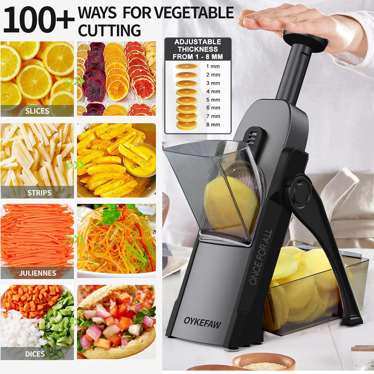 Safe Mandoline Slicer for Kitchen, 5 in 1 Vegetable Food Chopper for Potato