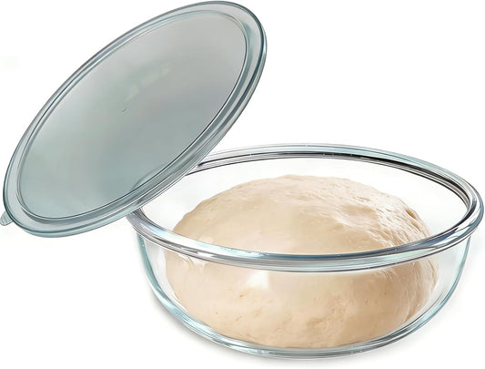 6.3 Quart Large Glass Bowl for Bread Making-Glass Mixing Bowl for Sourdough Bread with Lid, Clear Breads Proofing Bowl with Covers, Ideal for Kitchen, Storage