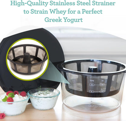 GY60 Greek Yogurt Maker with Ultra Fine Mesh Stainless Steel Strainer Basket, BPA Free, Patented Greek Yogurt Strainer, Ideal for Healthy Homemade Yogurt, Dips, and Desserts