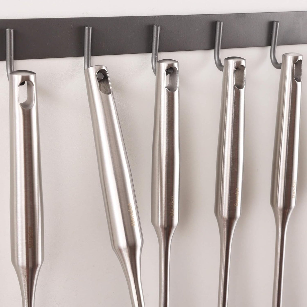 18/10 Stainless Steel Cooking Tools Set - 11PCS All Metal Kitchen Utensils | Round Handle Utensils - 2 Tongs, Fork, Solid Slotted Spoon, Spatula, Soup Ladle, Skimmer, Turner, Spaghetti, Large Spoon