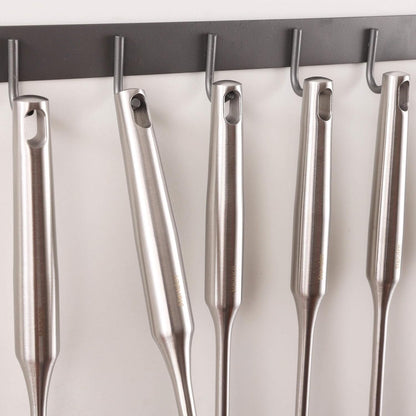 18/10 Stainless Steel Cooking Tools Set - 11PCS All Metal Kitchen Utensils | Round Handle Utensils - 2 Tongs, Fork, Solid Slotted Spoon, Spatula, Soup Ladle, Skimmer, Turner, Spaghetti, Large Spoon