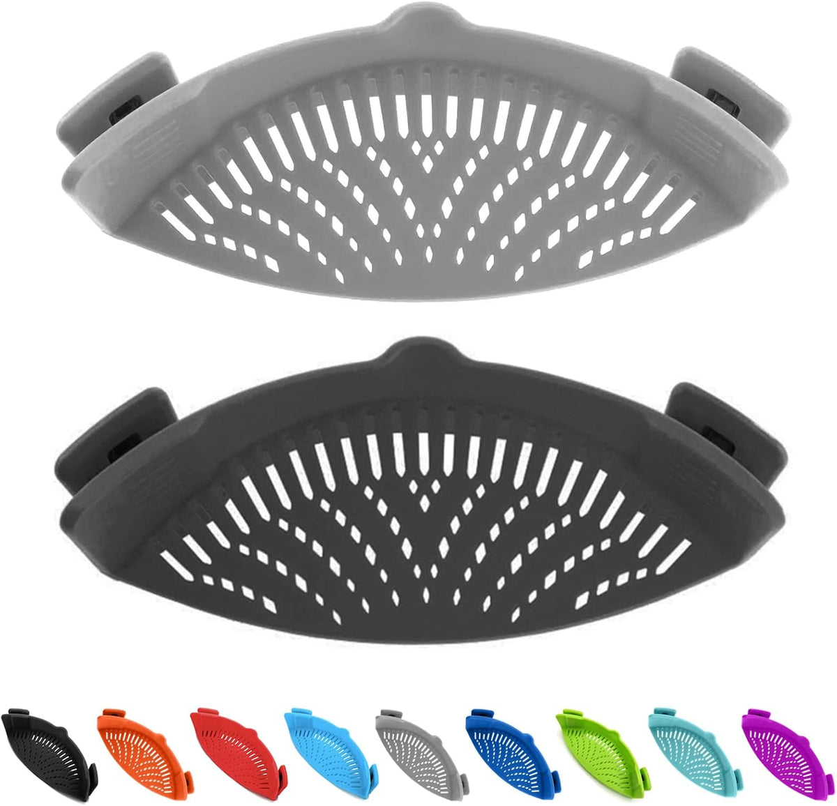 2 Pcs Clip on Strainer, Pot Strainer for Pasta Meat Vegetables Fruit, Silicone Strainers - Fit All Pots Bowls.